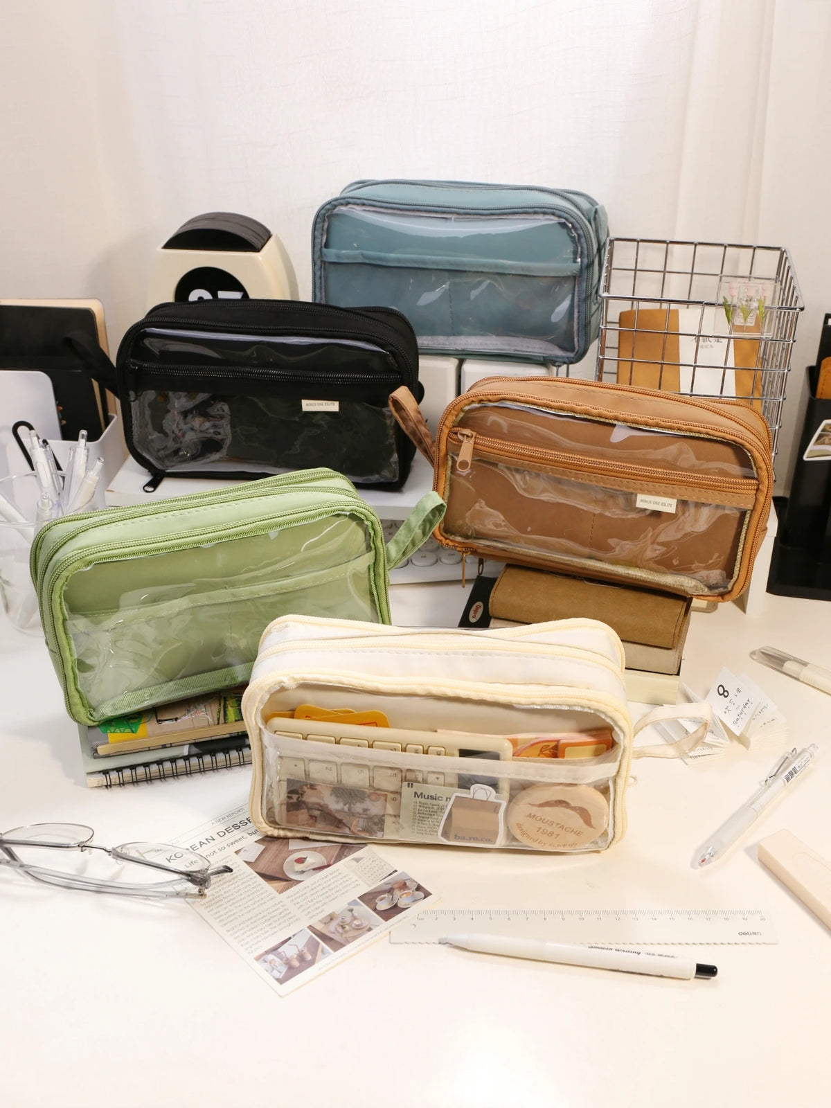 Transparent Double-Sided Pencil Case with Capybara Design