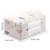 A beige foldable blanket and clothes storage bag with a zipper, shown from above.