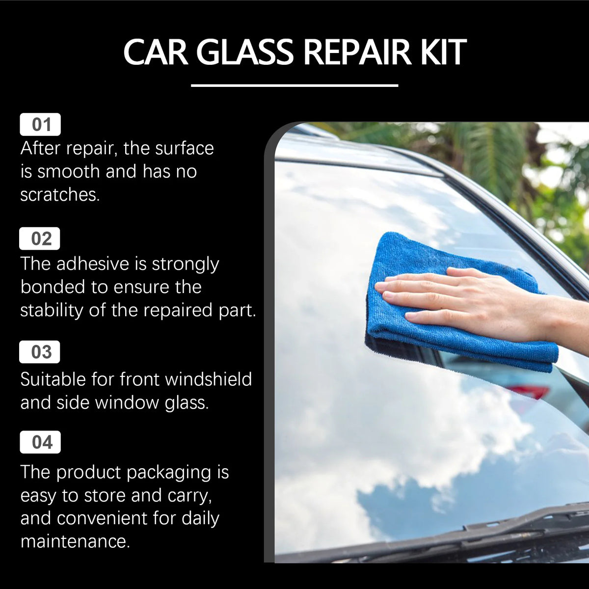 Windshield Repair Kit with UV Resin for Chips and Cracks