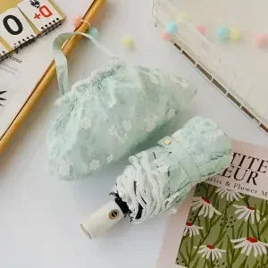Light mint green lace double-layer folding umbrella with automatic open and close feature