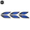 A set of six reflective blue carbon fiber car styling strips.