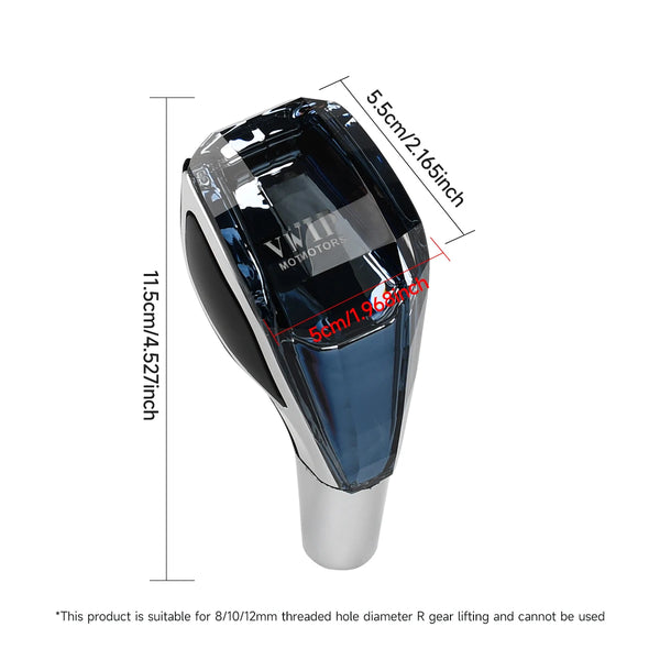 A clear crystal gear shift knob with an LED illumination feature shown from the side.