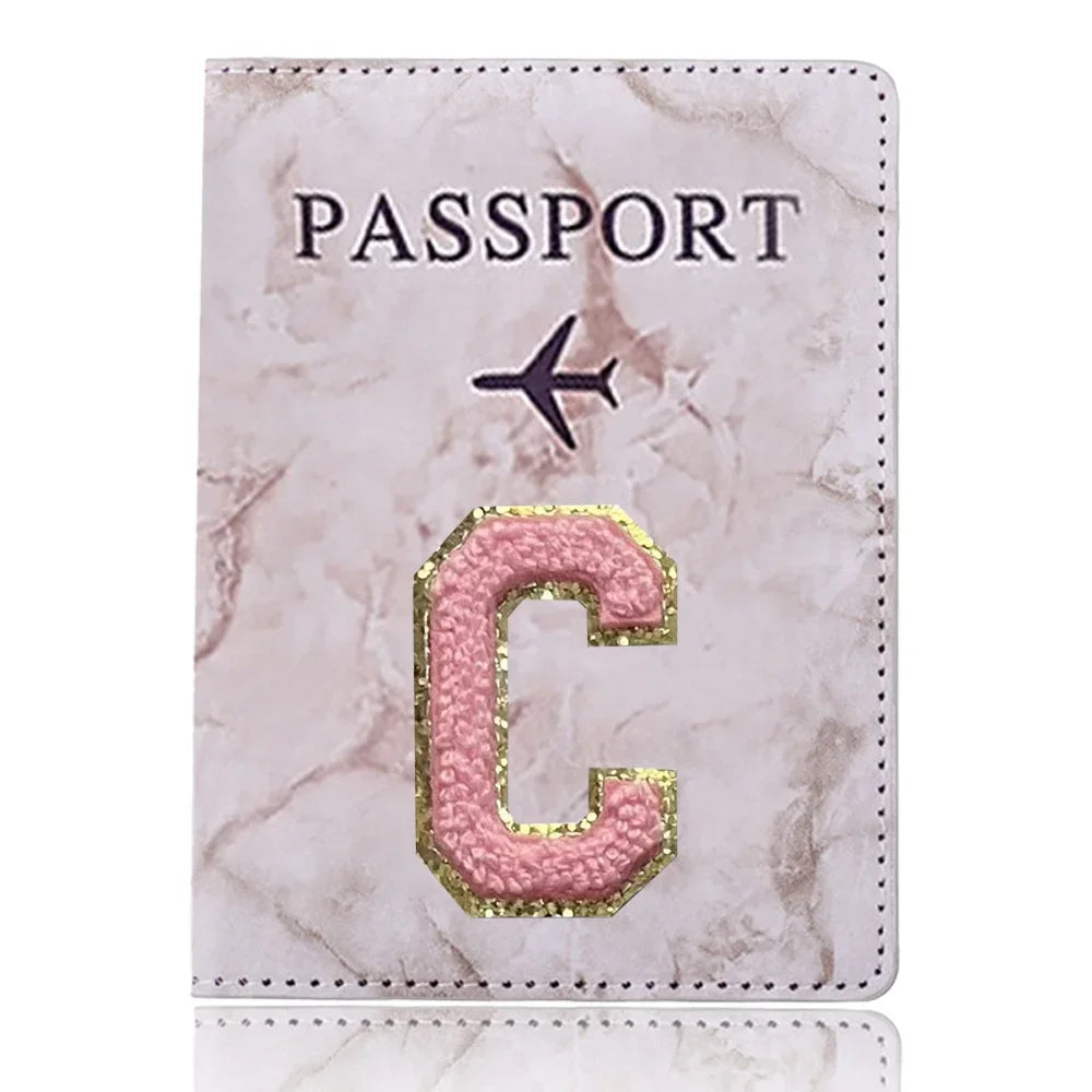 Embroidered Letter Passport Holder with Card Pocket