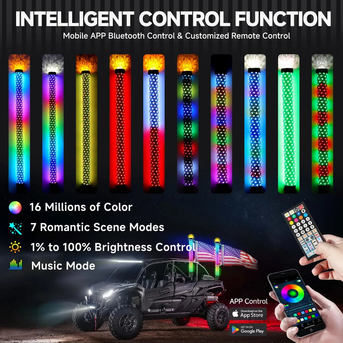 2-Pack LED Whip Lights with App & Remote Control