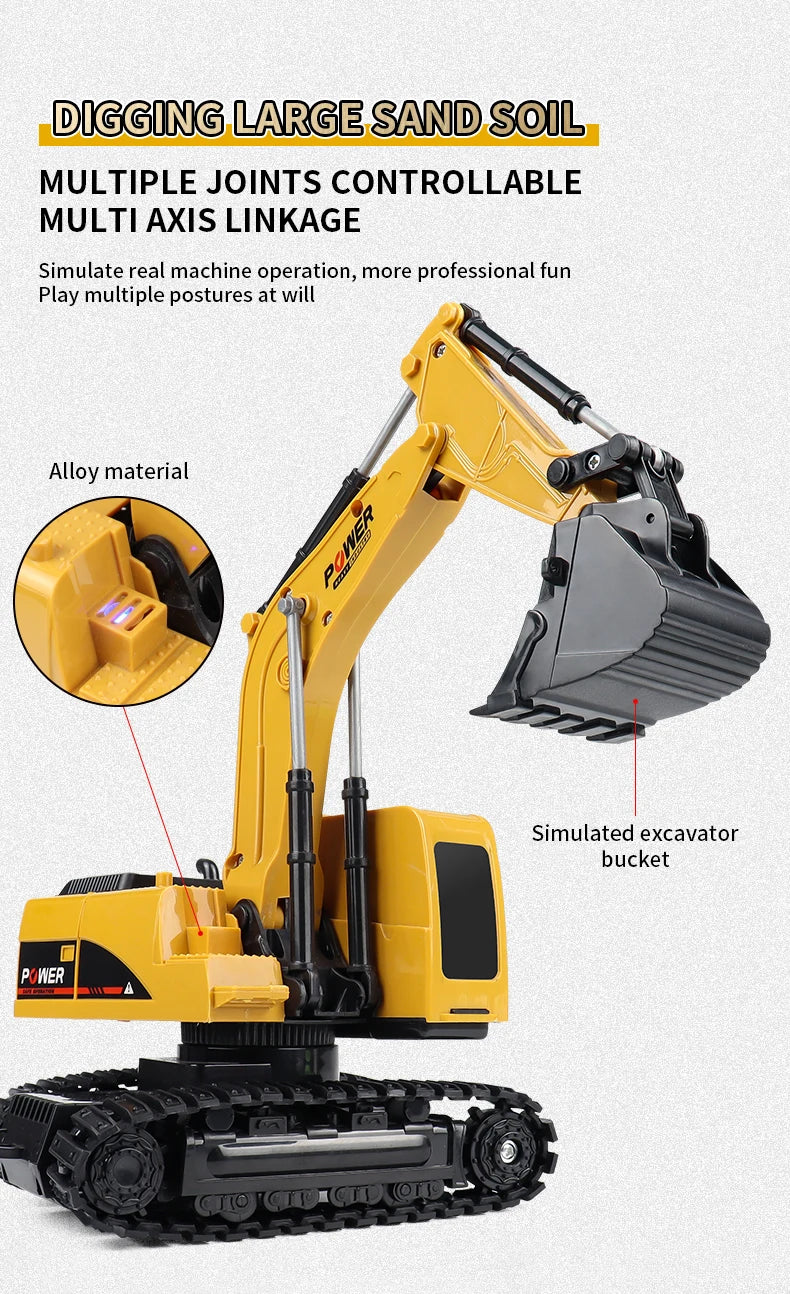 Yellow remote control construction excavator toy with alloy material and simulated bucket