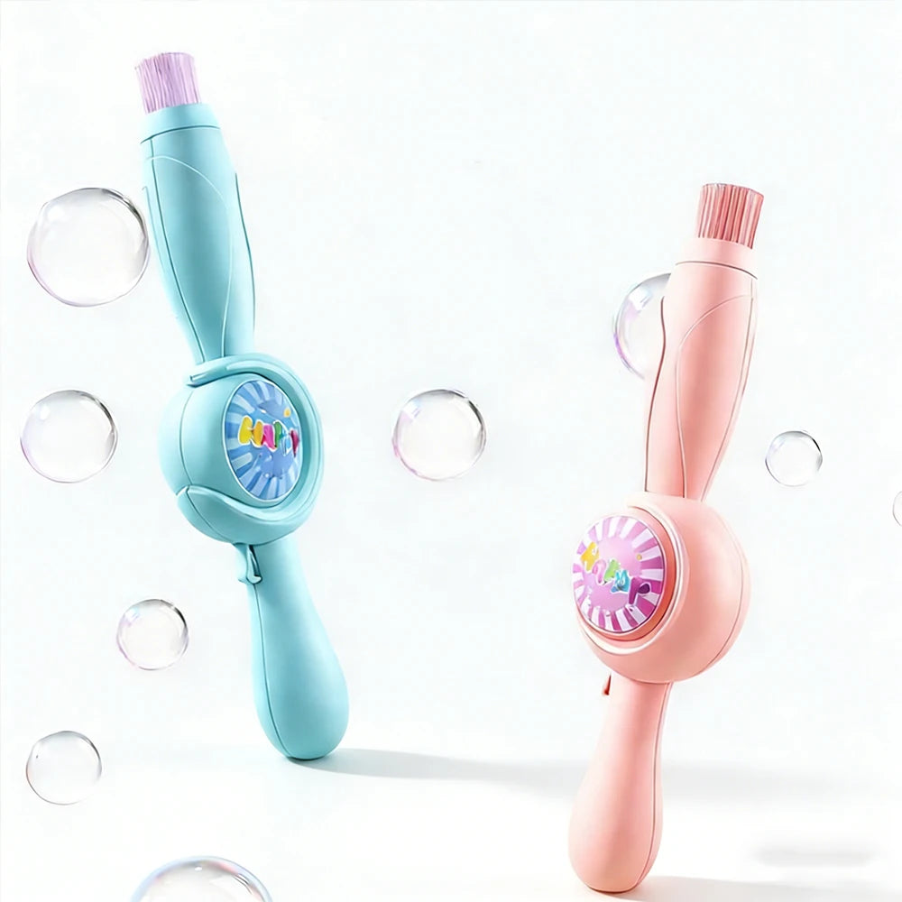 A pink interactive smoke bubble wand with an LED light feature is shown against a white background.