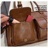 Women's Retro PU Leather Shoulder Bag with Multiple Pockets & Detachable Charm
