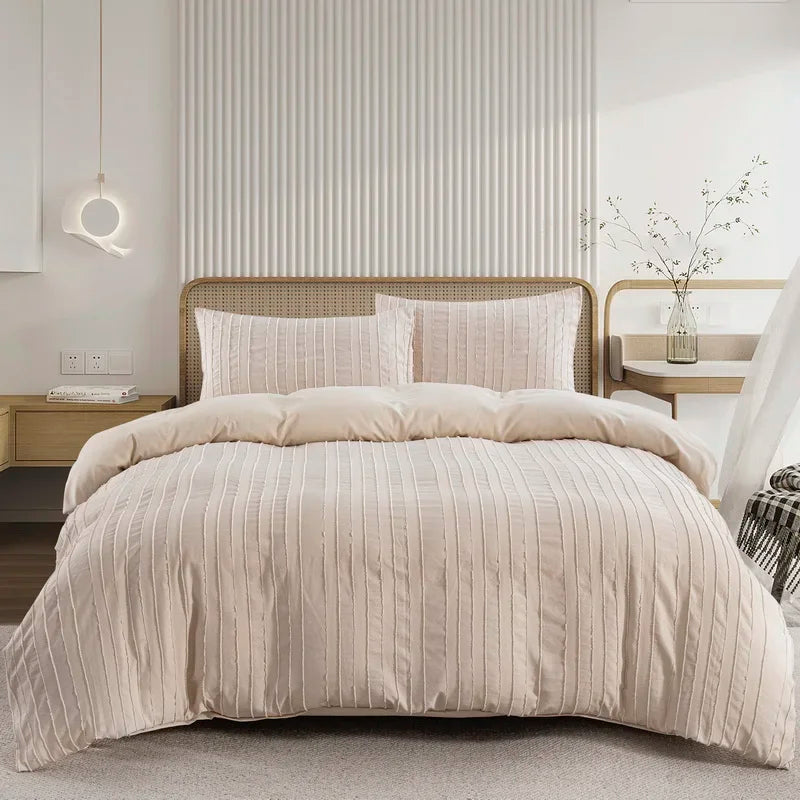 Tufted Boho Chic Duvet Cover Set with Textured Microfiber