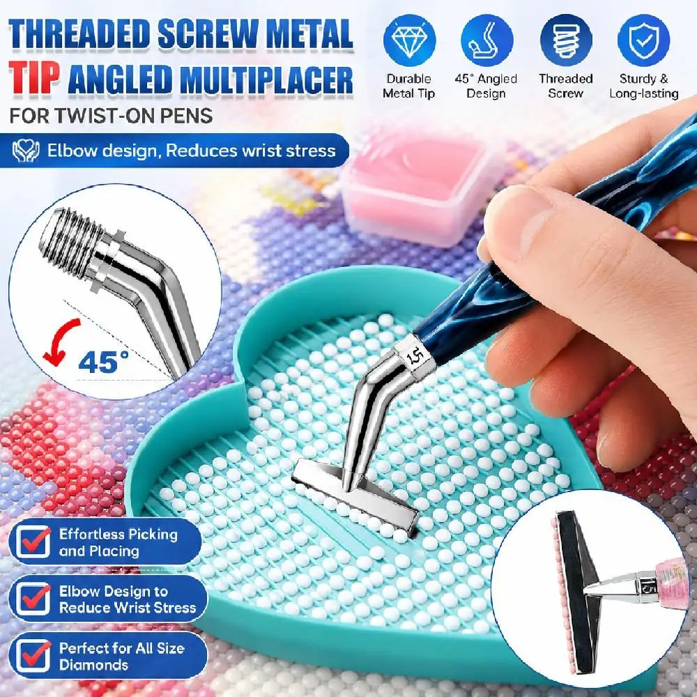 Stainless steel diamond painting pen tip angled multiplicer with screw-on handles for twist-on pens