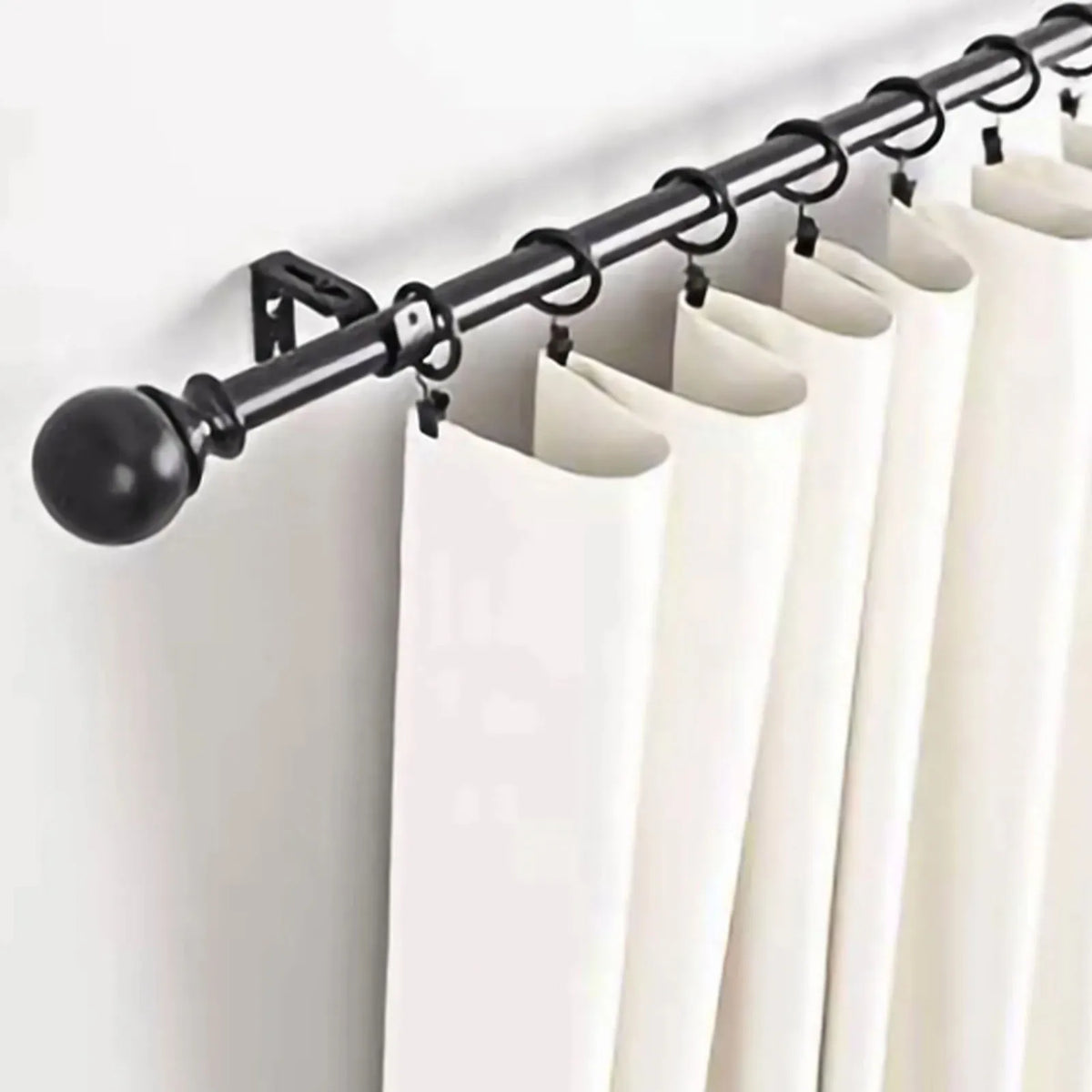 Set of 3 Adjustable Iron Curtain Rod Wall Brackets in Black