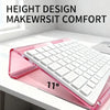 Pink acrylic ergonomic keyboard riser showing a 11 degree angle for improved comfort