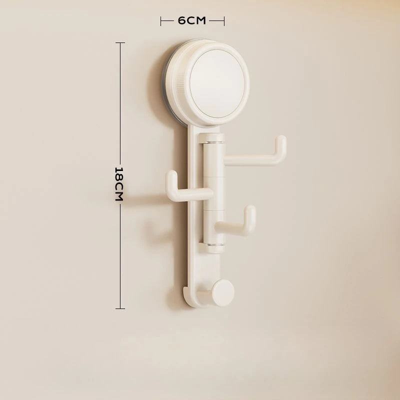 A white, rotatable suction cup hook with a mounting bar is shown against a light wall, illustrating its 6cm height.