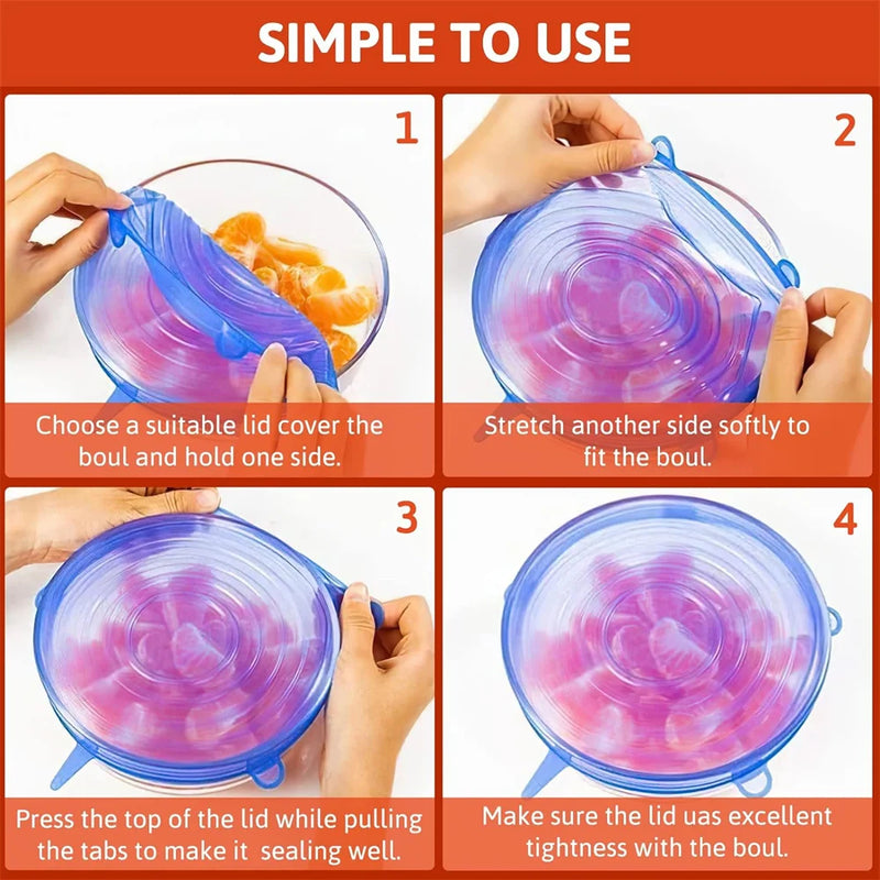 Reusable Silicone Stretch Lids - Set of 6