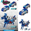 A toy car that transforms into a tank form and a pegasus form, showing two different modes of operation.