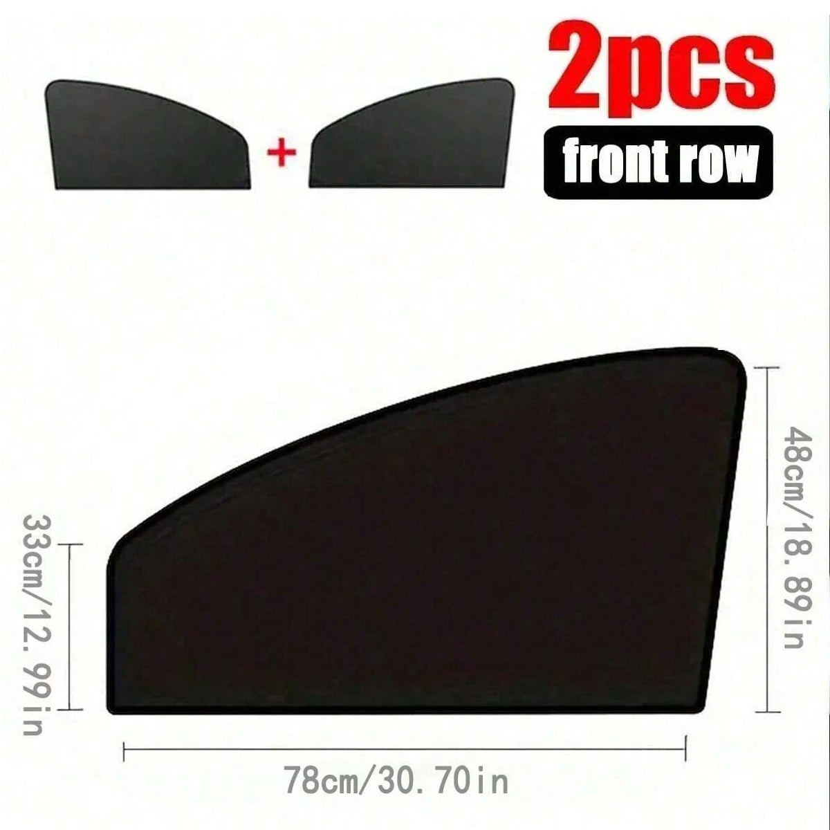 Two black magnetic car window sunshades shown with dimensions 78cm wide and 48cm high.
