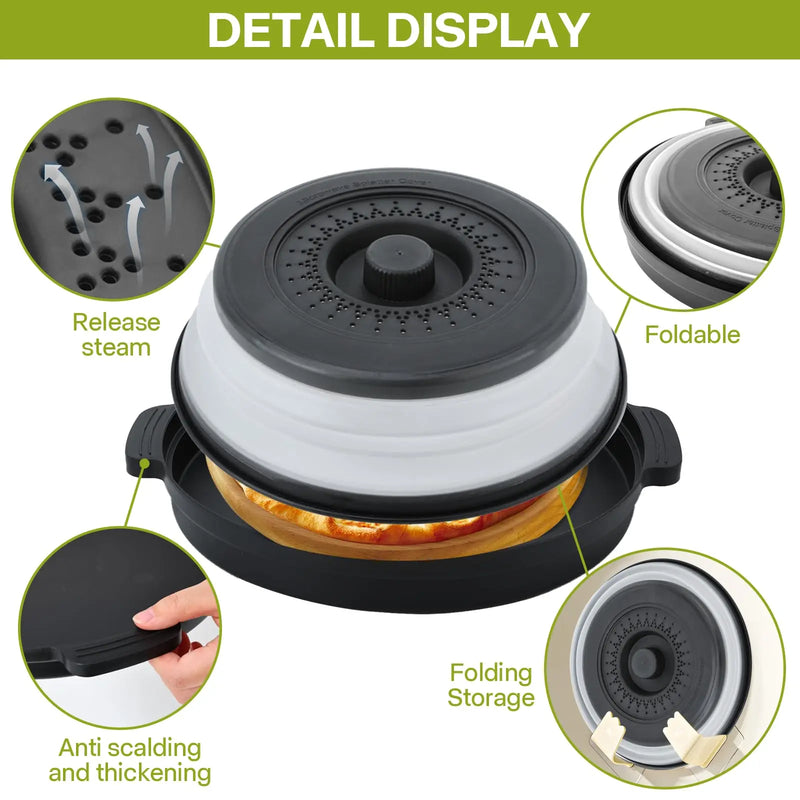 Foldable Microwave Splatter Cover with Base Mat — 2-in-1 Food Lid and Colander