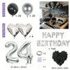 Partyballon-Deko-Set mit silbernen und schwarzen Ballons, herzförmigen Folienballons und Zahlenballons.