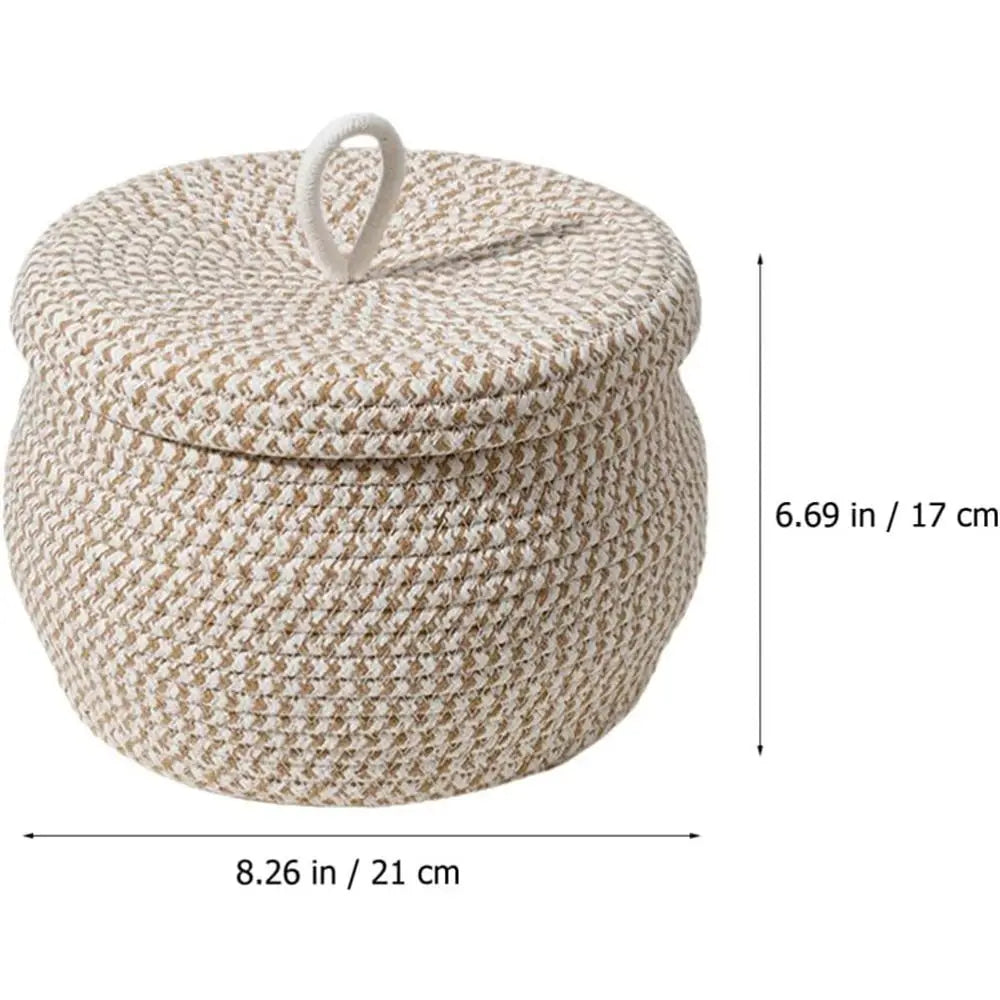 Handgewebter Baumwollkorb mit Deckel in Beige