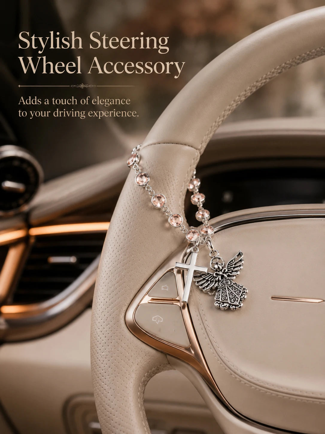 Crystal Angel & Cross Car Charm