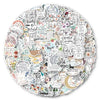 A circular arrangement of 100 inspirational Bible verse stickers featuring various scripture quotes and words.