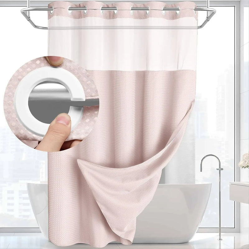 Waffle Weave Shower Curtain with Snap-On Liner