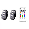 A strobe light device with a remote control and power switch is shown next to its instruction manual.