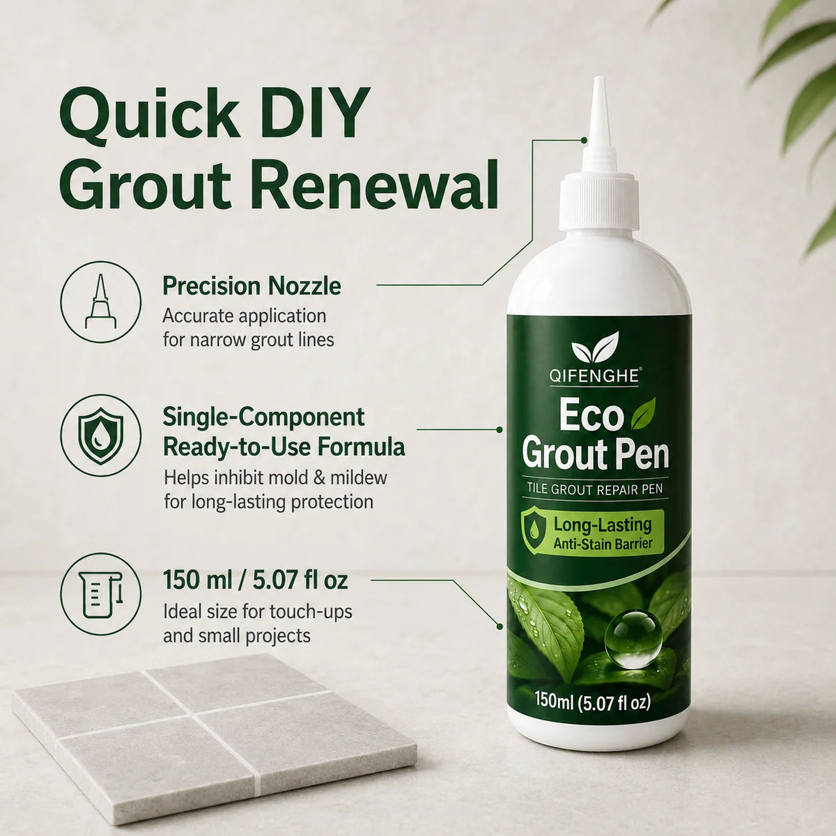 Quick-Dry Tile Grout Pen with Anti-Mildew Sealant