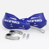 A pair of blue aluminum motorcycle handguards with Acerbis branding and mounting hardware.