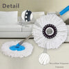 A white microfiber mop head with a black disc and blue accents, showing various components like the polypropylene disc and po