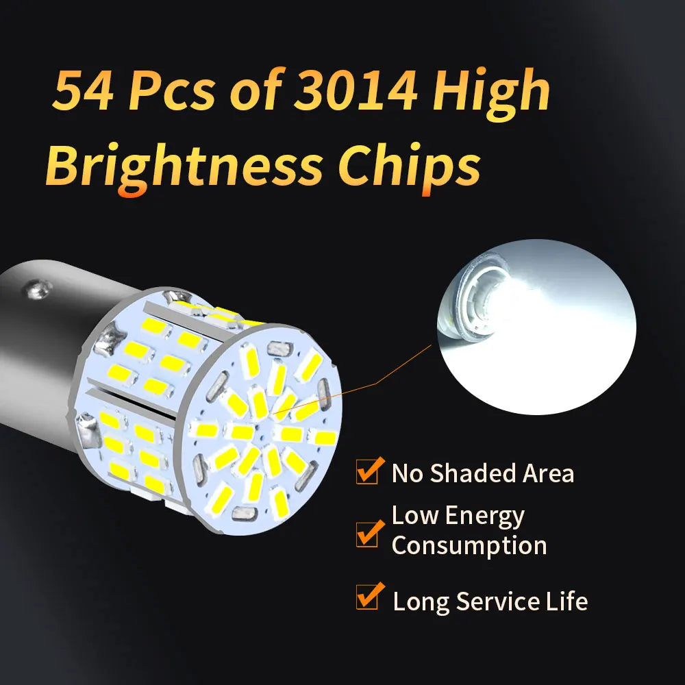 54 pieces of 3014 high brightness LED chips shown next to a single bright light bulb.