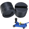 A set of black rubber car jack pads and a blue tool for using the universal car jack.