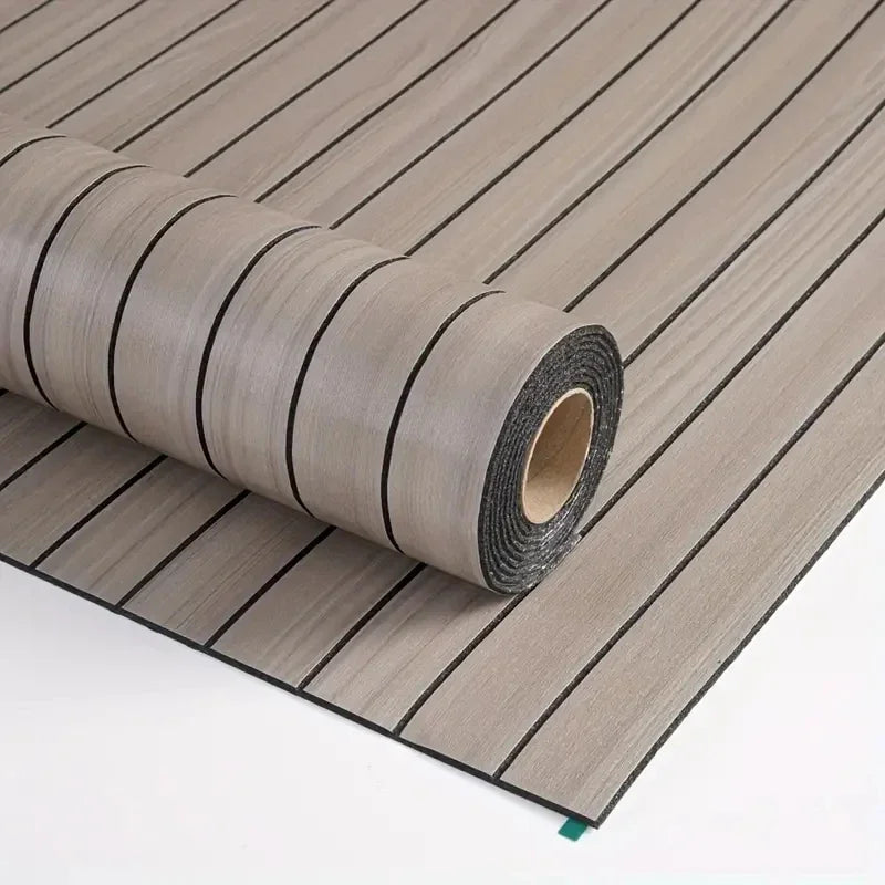 Roll of extra thick 3D wood grain self-adhesive wallpaper lying on a wooden surface.