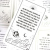 Seite eines Orakel-Guide-Decks mit Text über unerschütterlichen Glauben und den Zweck der Dinge.