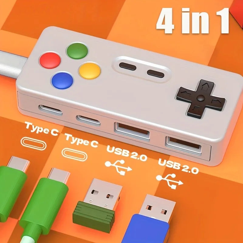 محول USB متعدد الاستخدامات لوني البيج يحتوي على منافذ تشمل Type-C و USB 2.0.