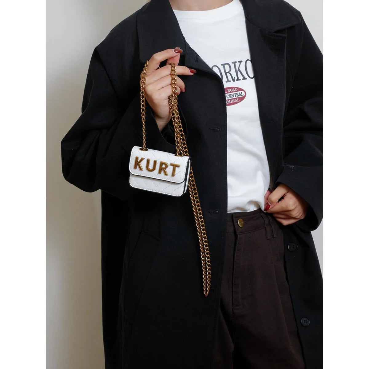 Mini Magnetic Crossbody Bag with Letter Flap and Chain Strap