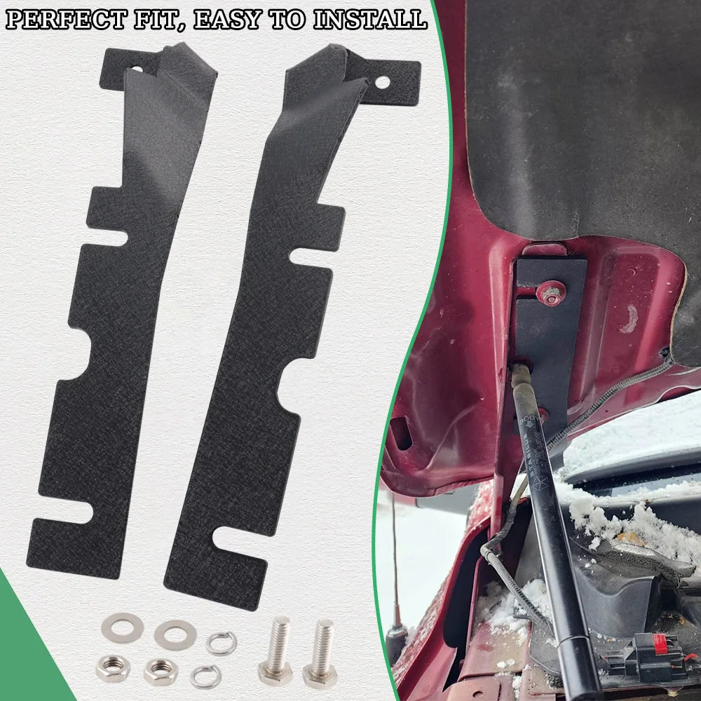 Black LED light mounting brackets and antenna mount for a Dodge Ram 4th Gen hood