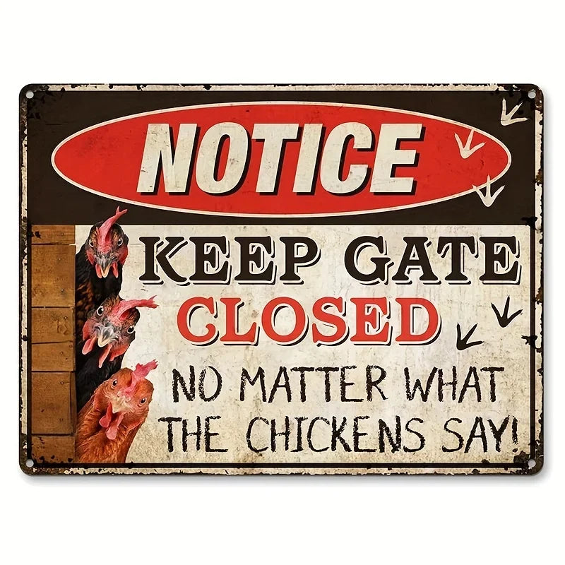 Retro Funny Chicken Farm Metal Sign for Kitchen and Coop