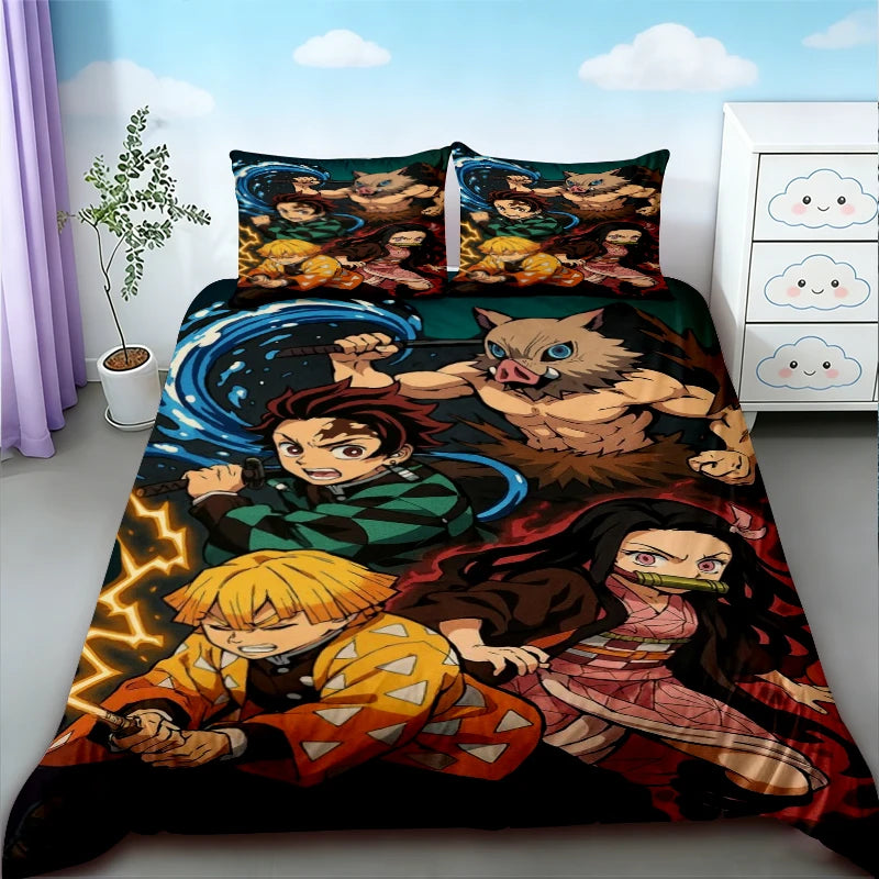 Demon Slayer Nezuko duvet cover set featuring characters from the series