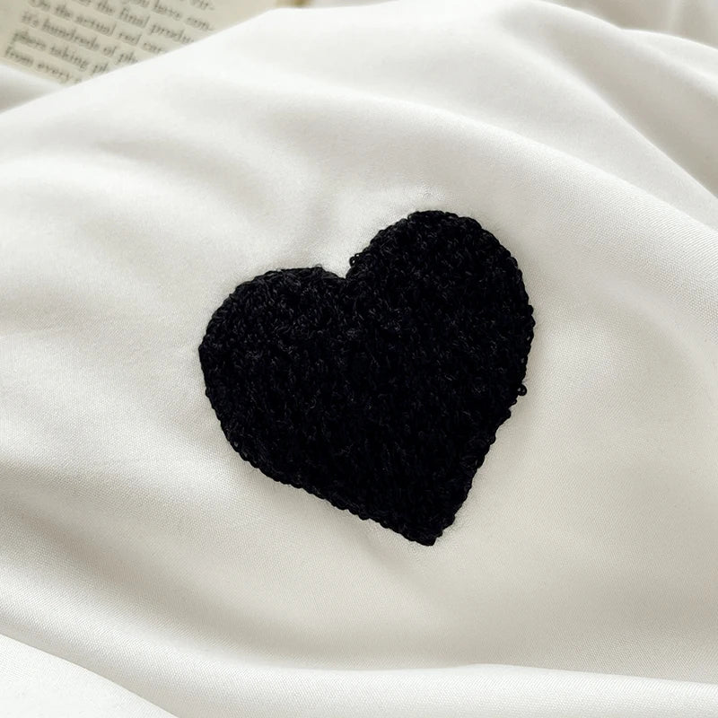 Black Heart Embroidered Duvet Cover Set — 3-Piece Bedding Collection