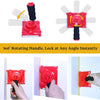 A red latex paint edger brush with a 360 degree rotating handle is shown in various angles.