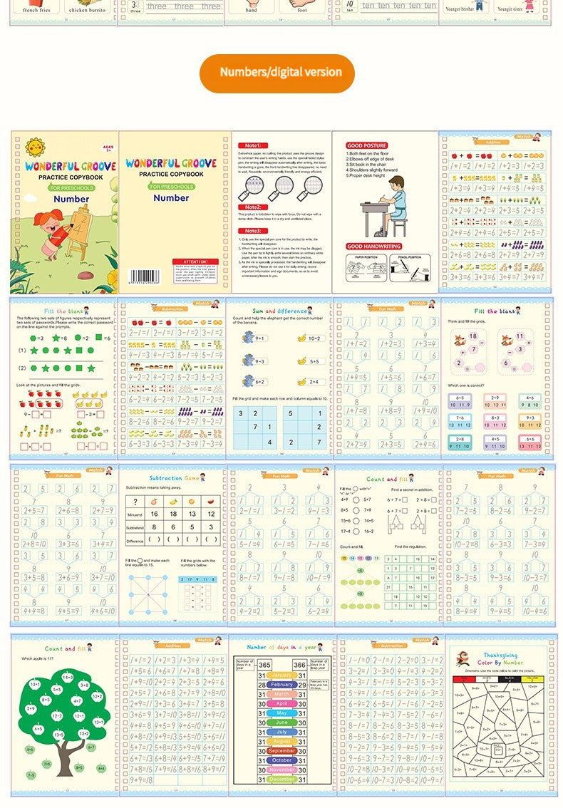 A set of reusable magic copybooks for kids featuring numbers and digital versions for handwriting practice.