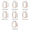 Varias tallas de fundas con cristales de purpurina para Apple Watch, mostradas en formato de cuadrícula.
