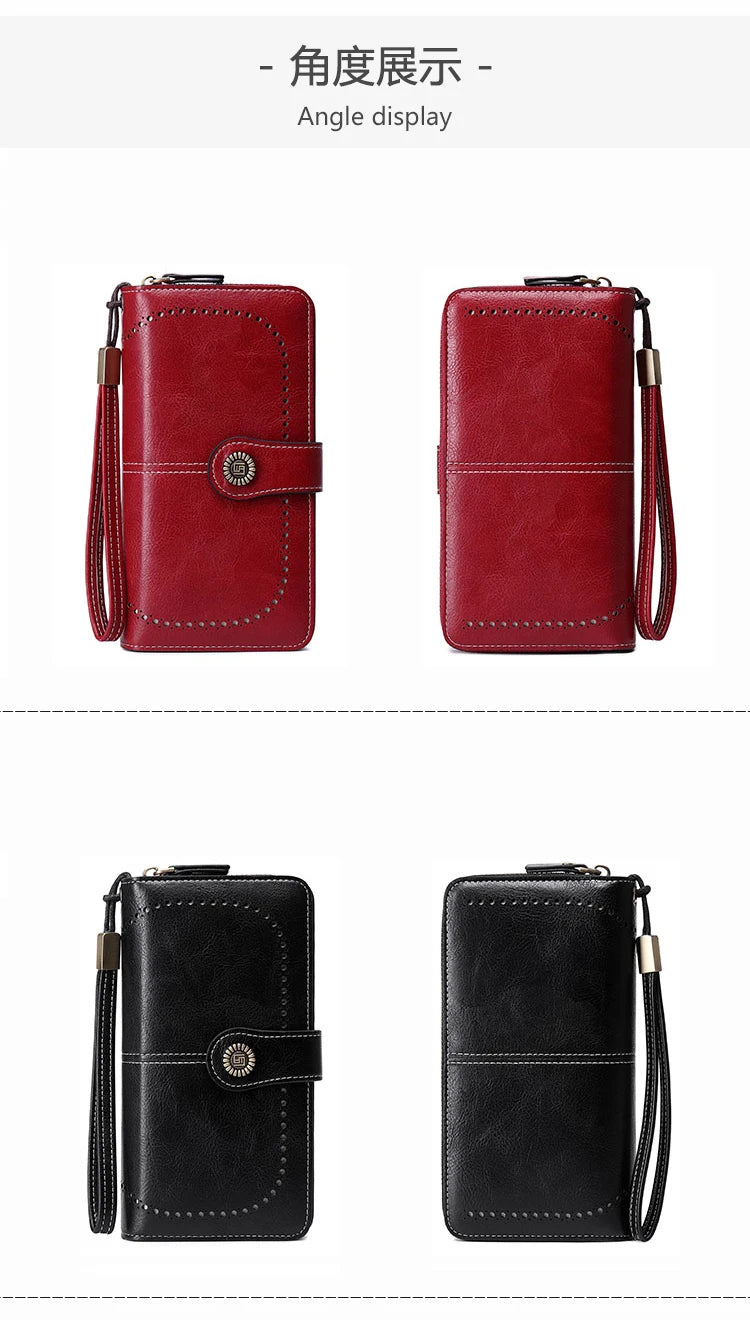 Vintage RFID-Blocking Large Capacity Wallet with Wrist Strap