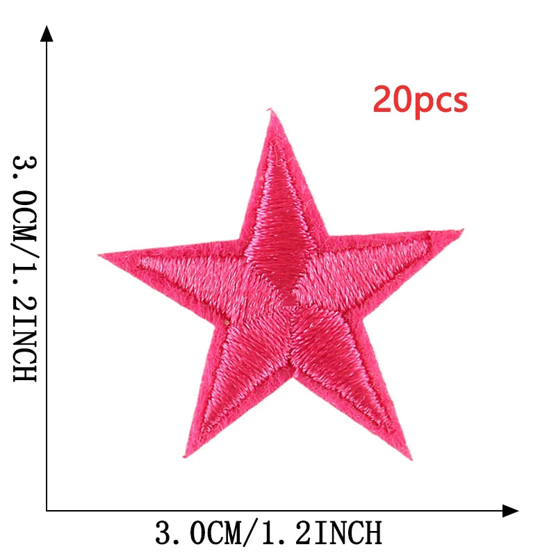 A single bright pink star embroidery patch is shown against a measurement scale.