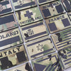 A grid of 3D IR reflective national flag tactical patches with hook-and-loop backing featuring various country flags.
