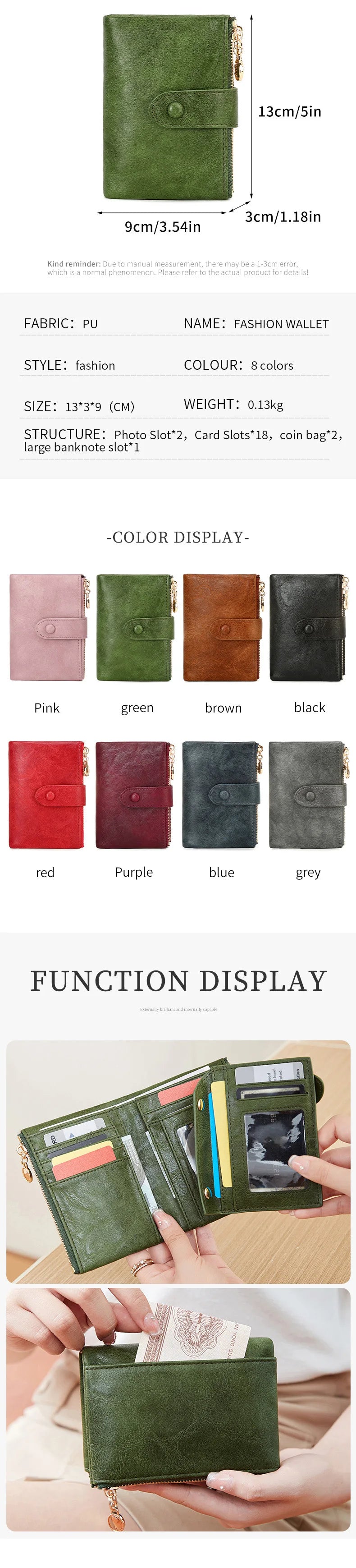 Women's Retro Tri-Fold Wallet with Large Capacity and Dual Zippers