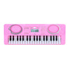 A pink 37-key electronic piano with an LED display and microphone for kids.