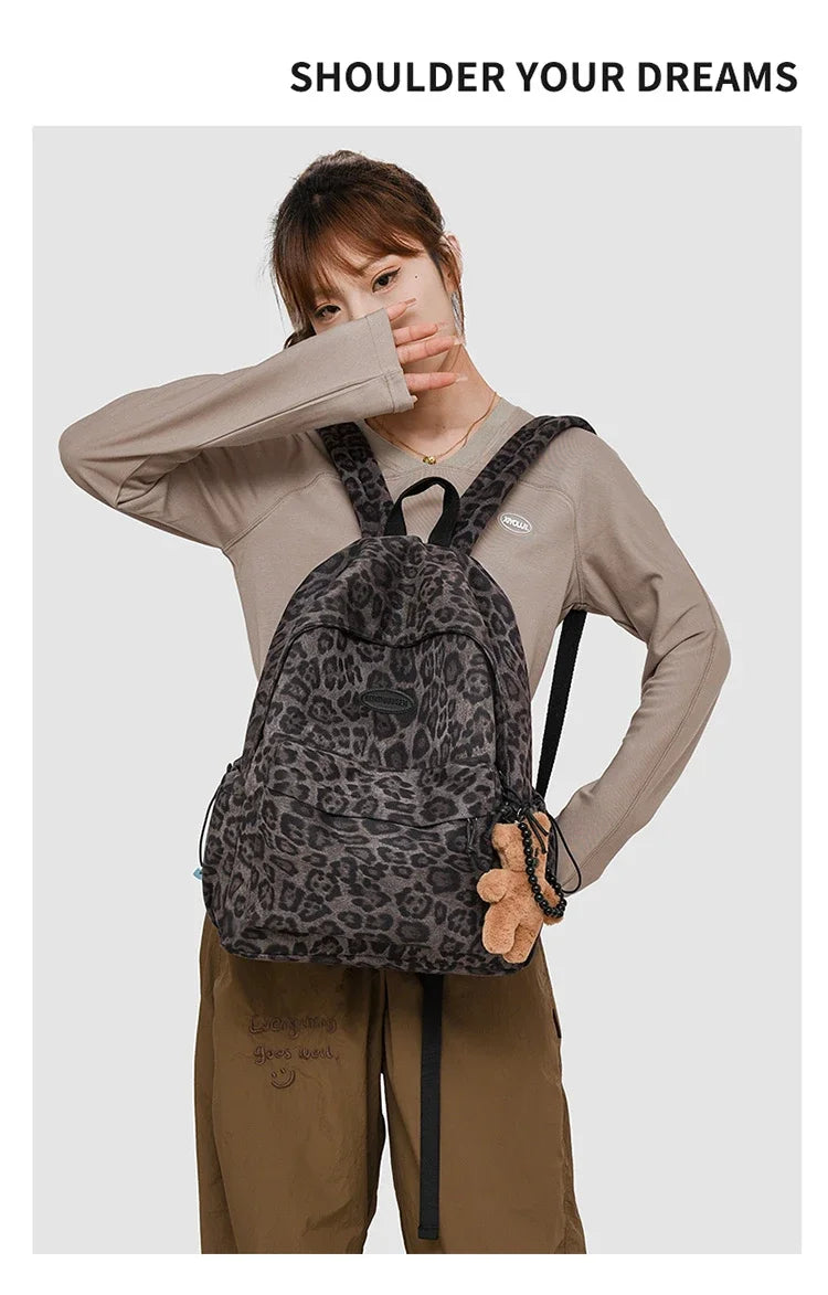 Leopard Print Casual Backpack for School & Daily Use
