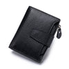 Black genuine leather RFID blocking bi-fold wallet shown from above