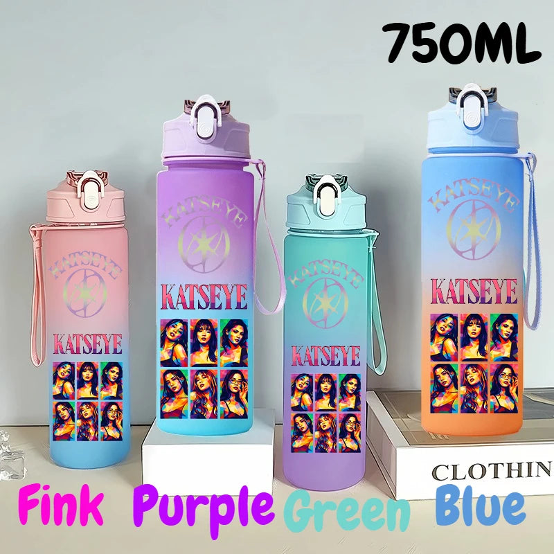 A set of three 750ml portable sports water bottles in pink, purple, and blue colors.